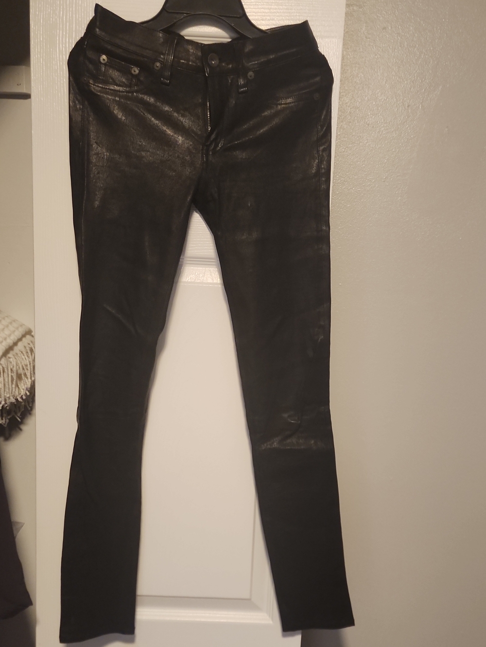 rag & bone Black Shiny 109% Lamb Leather Skinny Pants